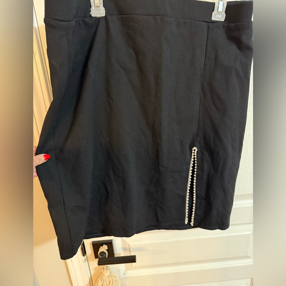 Anthropologie Black Midi Skirt with Pearl Detail